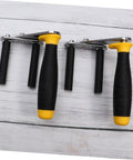 Heavy Duty Gypsum Board Lifter Tool For Ceramic Tile And Glass With Ergonomic Handle No Sweat Drywall Plywood Lifting Clamp Pro Crew Favorite Tool Set with black and yellow handles.