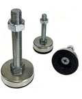 Adjustable Swivel Leveling Feet 4 Pack Heavy Duty Stabilizers For Workbenches Cabinets Machines 529 Lb Load Capacity showing black nylon bases and stainless steel threads.