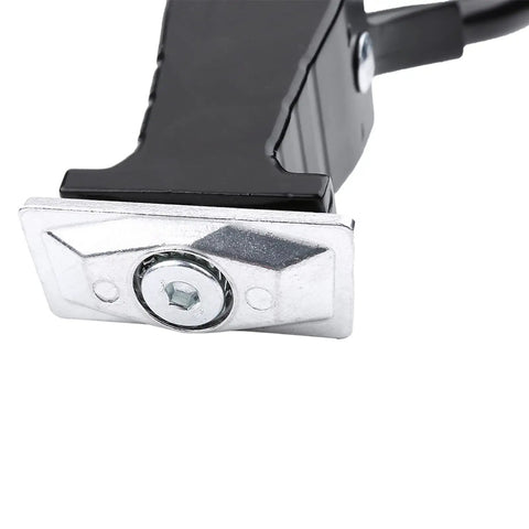 Close-up of Double Leg Kickstand For Mountain And Road Bikes, Heavy Duty Bike Stand Mount with metal base and screw detail.