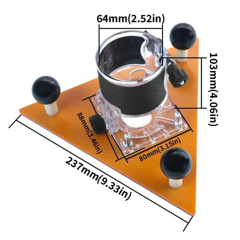 Built Like A Tank Smooth Operator Router Base Plate Fits 65Mm Trimmers upright view showing dimensions and design details.