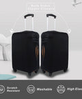 black suitcase protector 18-22 inch covers two suitcases, showcasing elastic material and zipper closure for protection and visibility