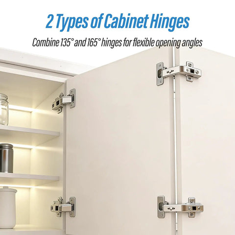 Dang Smooth Soft Close Hinges For Hidden Lazy Susan Corner Cabinets 4 Pack with 135 and 165 degree openings on cabinet doors.