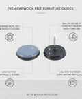 Nail On Wool Felt Furniture Glides For Chairs And Tables 0.75 X 0.26 Inch Black Floor Protectors, close view with features labeled.