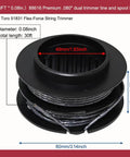 0.080-Inch 30-Foot Spooled Trimmer Line Heavy-Duty Replacement For Toro 60V FlexForce 13-Inch And 15-Inch Electric Brushless Trimmers 51831 51831T 51881 Trimmer Head, shown as a dual-line spool with measurements.