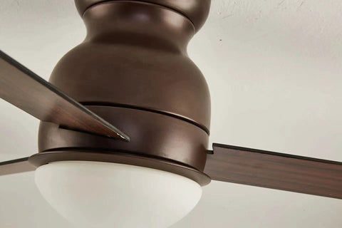 Close-up of 52 Inch Indoor Outdoor Ceiling Fan With LED Lights And Remote Control Modern Flush Mount featuring brown three-blade design