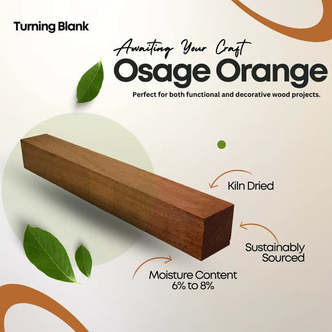Top Shelf Osage Orange Turning Blank Kiln Dried Hardwood For Eco Friendly Woodturning And Wood Lathe Projects Packing Killer Straight Grain Patterns For Dead On Smooth Finish Work Measured At 1 By 1 By 18 Inches, showing a kiln dried wood block.
