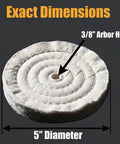 Top Notch 2 Pcs 5 Inch Cotton Buffing Wheels With 3/8 Inch Arbor Hole Built Tough For Die Grinder And Angle Tool Slick Polish Pads For Brass And Stainless Steel Tasks, showing exact dimensions.