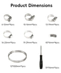 All In One 45 Piece Hose Clamp Kit With One Quarter Inch To One And One Eighth Inch Adjustable Stainless Steel Clamps, kit components