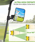 Heavy Duty Golf Cart Rearview Mirror No Drill Required Folding Adjustable 180 Degrees with clear view of golf course.