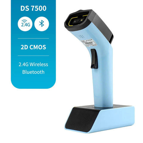 Wireless Bluetooth 2D Barcode Scanner With Hands Free Operation, Charging Cradle, Built In Memory, DS7500 2D Blue