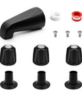 Matte Black 3-Piece Tub Faucet Set With Shower Knobs And Spout, Replacement Kit For Style Tub Shower Handles, Compatible With 1/2 Inch Copper Pipe And 1/2 Inch To 3/4 Inch Male Threaded Connections, showing faucet spout, knobs, and hardware