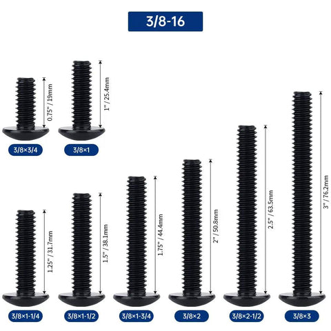 Tough As Nails Heavy Duty 3/8-16 X 1-1/2 Phillips Truss Head Machine Screw 10 Pack display, showing various screw sizes.