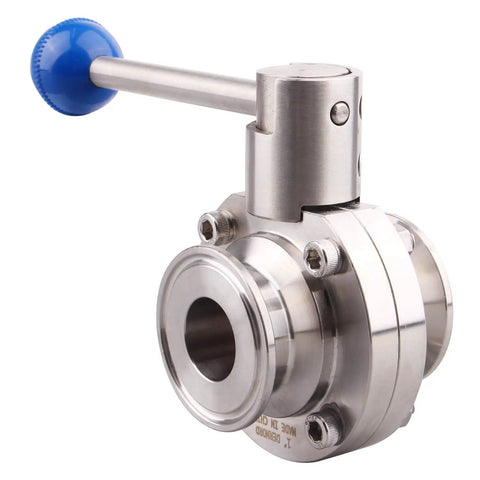 Sanitary Butterfly Valve With Pull Handle 304 Stainless Steel Tri Clamp Clover 1 Point 5 Inch Tube OD Fits 1 Point 5 Inch Tri Clamp