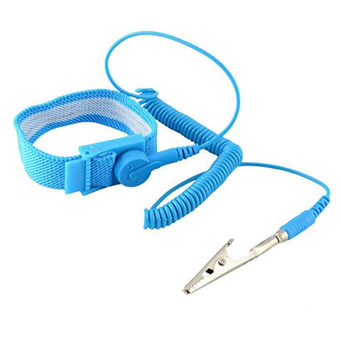Anti-static wrist strap set HiLetgo, 5pcs blue with clip and coiled grounding cord