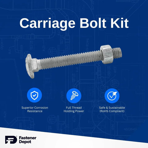 5/16-18 Inch Fully Threaded Hot Dipped Galvanized Carriage Bolt Kit For Exterior Projects with flat washers and hex nuts