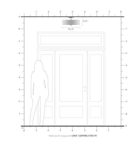 Diagram of Meridian Collection 4 Light Semi Flush Mount Ceiling Fixture With Off White Fabric Hardback Drum Shade And Brushed Nickel Finish