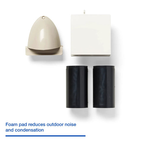 Passive Inlet Vent For Consistent Home Airflow And Clean Indoor Air Quality, Easy Install With 4 Inch Oval To 3 Inch Round Duct Adapter, Foam Noise Dampening Pad For Quiet Operation And Condensation Reduction, Durable Air Vent Built For Real Homes components displayed on a white background.