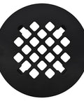 Matte Black 4 1/4 Inch Snap-In Shower Drain Cover Round Grate Replacement 4.25 Inch OD Strainer, top view of solid brass cover