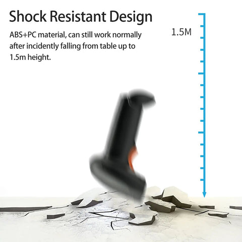 USB Wired 1D Barcode Scanner With CCD Decode Chip dropped from 1.5m illustrating shock resistant design