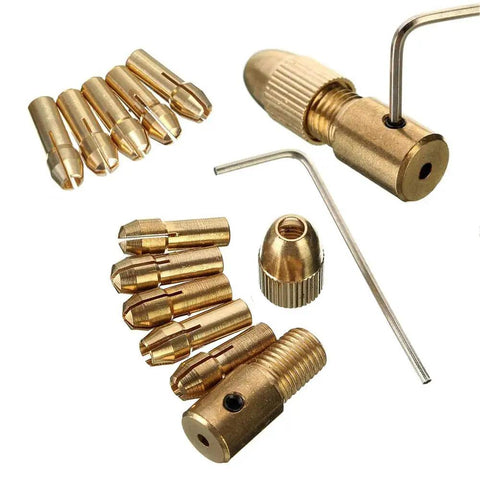 Brass Collet Chuck Drill Set For Mini Hand Drills 0.5mm To 3.0mm With 2.35mm Shaft Includes Allen Wrench, precision tool parts