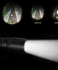 Upgraded Zoomable RGBW Flashlight With Four Color Modes Green Red Blue White Memory For Night Vision Pro Grade beam on path