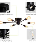 Six Light Sputnik Ceiling Light Dope Matte Black Semi Flush Mount Edison Chandelier Industrial Farmhouse Fixture with labels
