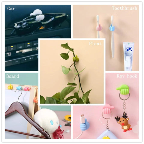 14 Pack Self Adhesive Thumb Cable Organizer Clips No Punching Silicone Wall Hooks For Hanging Wires And Cables in use