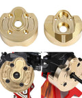 Brass Portal Steering Knuckle For Axial SCX10 III Capra 1.9 Upgrade Set B, shown from multiple angles and installed on RC vehicle.