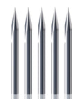 Ready To Roll V Groove Cnc Router Bit With One Eighth Inch Shank and razor sharp carbide edge in a row, ideal for detailed wood carving.