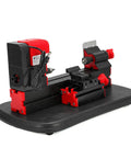 Super Cool Mini Metal Lathe Machine 12V 36W With Gong Bed For Tinkering, Woodworking, And Modelmaking view from side showcasing details.