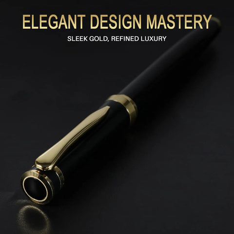 Premium Black Finish Fountain Pen with Fine Nib, Smooth Ink Flow, Full Starter Set Including Cartridges, Converter And Sleeve
