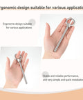 Hand holding a single Six Pack Stainless Steel Eye Bolts With Shoulder Three Eighths Inch Four Inches Heavy Duty Lifting Ring.