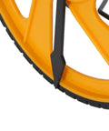Close-up of the black and orange wheel of the LXMJNCJP Measuring Wheel Double Folding Accurate 0-9999.9m