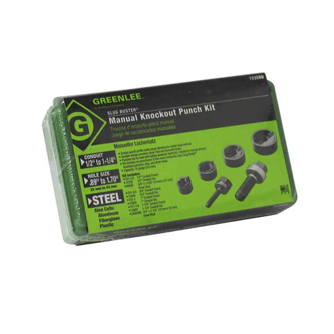 Slug Buster Rugged Manual Knockout Set For 1/2 To 1-1/4 Inch Punches And Dies With Draw Studs And Carrying Case package