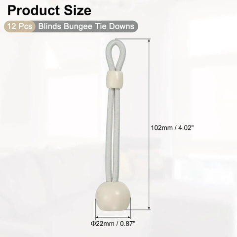 12 Pack 4 Inch Bungee Tie Downs For Exterior Roller Shades And Sun Shades, Beige, with measurements, weatherproof latex cord