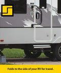 Stay Planted On The Steps Black Foam Grip Assist Rail For Rv Porches And Basement Stairs Heavy Duty Indoor Outdoor Safety Bar with RV door.