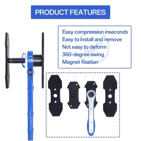 Side view of Pro Grade Car Brake Caliper Piston Press Tool Set With Ratcheting Spreader Four Hangers And 360 Degree Caliper Press Ratchet