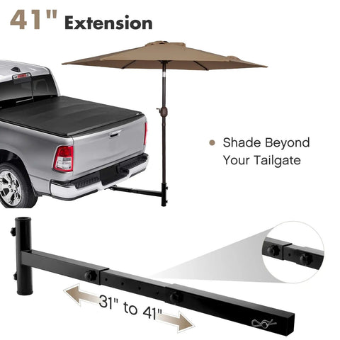 Truck with Hitch Mount Umbrella Holder for Tailgating and Travel, Adjustable 31 to 41 Inches, 2 Inch Receiver, providing shade