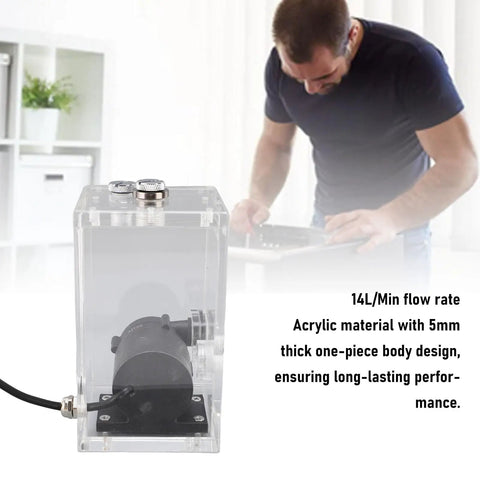 Jiawu 850Ml Computer Water Pump Reservoir Combo featuring clear acrylic construction, 14L/min flow rate, and quiet operation.