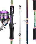 Colorful 5.9ft Two Piece Fishing Rod And Spincast Reel Combo Portable Lightweight Casting Rod for freshwater angling, vibrant design.