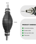 Heavy Duty Manual Fuel Transfer Pump With 10Mm Rubber Bulb Vacuum Line Siphon Hose For Gasoline Diesel Oil showing dimensions and design.