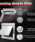 Rock Solid Stainless Steel Access Panel With Reliable Lock for Plumbing and Utility, features a stainless steel rotary lock.