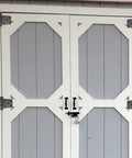 Heavy Duty Wrought Iron Door And Gate Hinges installed on white doors, showcasing barn door application, 10 Pack Black Rustproof Barn Hinges with 90 Screws.