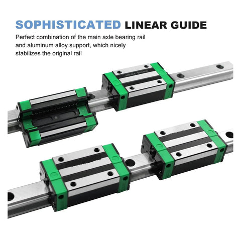 Top Shelf HGR15 Linear Guide Rail With Rock Solid HGW15CC Sliding Blocks 800mm Setup For DIY CNC Builds Offering Hassle Free Machine Movements, showing aluminum alloy supports and smooth rail.