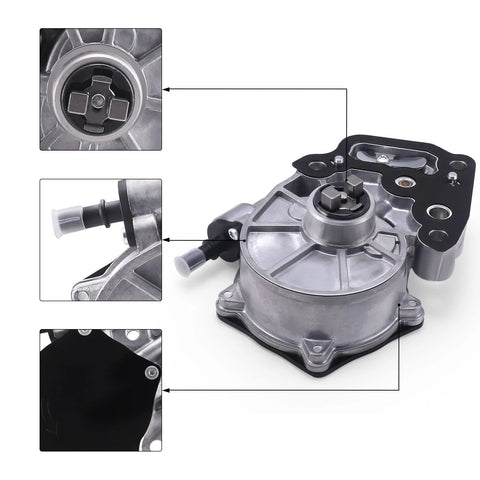 Front view of AULINK brake vacuum pump OE replacement for GM 1.4L/1.5L engines; silver metal housing with mounting flange.