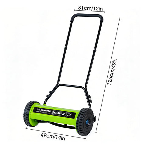 14 Inch 4 Blade Push Reel Lawn Mower Walk Behind Manual Operation With 5 Height Settings For Grass From 1 To 3 Inches Ideal For Garden Yard And Field No Fuss Yard Work, green steel frame