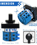 Dimensions of Heavy Duty 20A Rotary Changeover Switch 660V With 4 Positions 2 Poles 8 Terminals