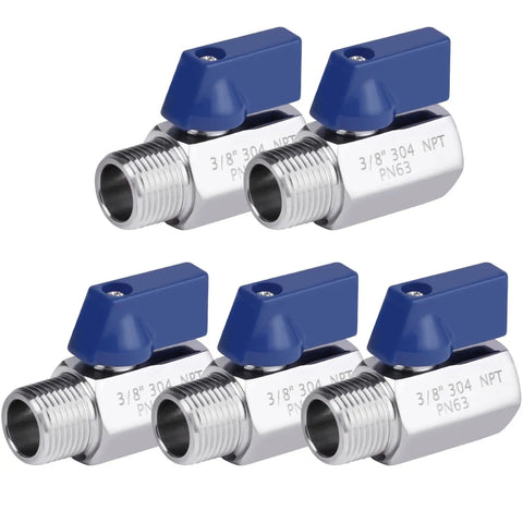 Pack of 5 Three Eighths Inch Ball Valve Mini 304 Stainless Steel NPT Female To Male Thread Shut Off Valve With Quarter Turn Operation