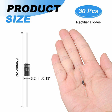 Rectifier Diode Pack 30 Pieces 1N5392 DO-15 Silicon Diodes 1.5A 100V For Chargers, Industrial Power Supplies, Inverters, Motor Drives, Switching Power Supplies, 57mm