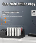 Rock Solid 5 Bay Hard Drive Duplicator And Offline Clone Station with multiple drives, power connection, and user interface.